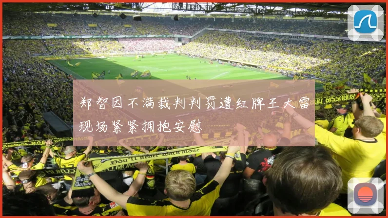 郑智因不满裁判判罚遭红牌王大雷现场紧紧拥抱安慰